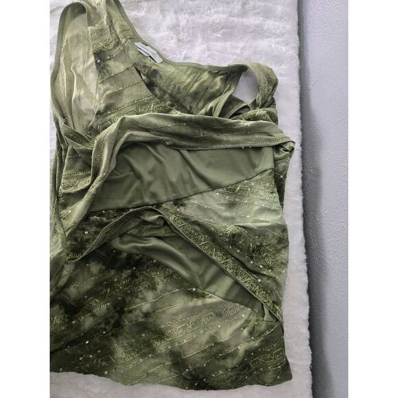 Dressbarn Moss Green Sequin Embroidered Fitted Stretch Tank Top Size L Fairy Y2K - Picture 8 of 9